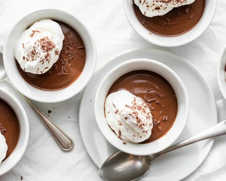 Delicious chocolate pudding pots topped with cookie crumbs and mint, elegantly presented.