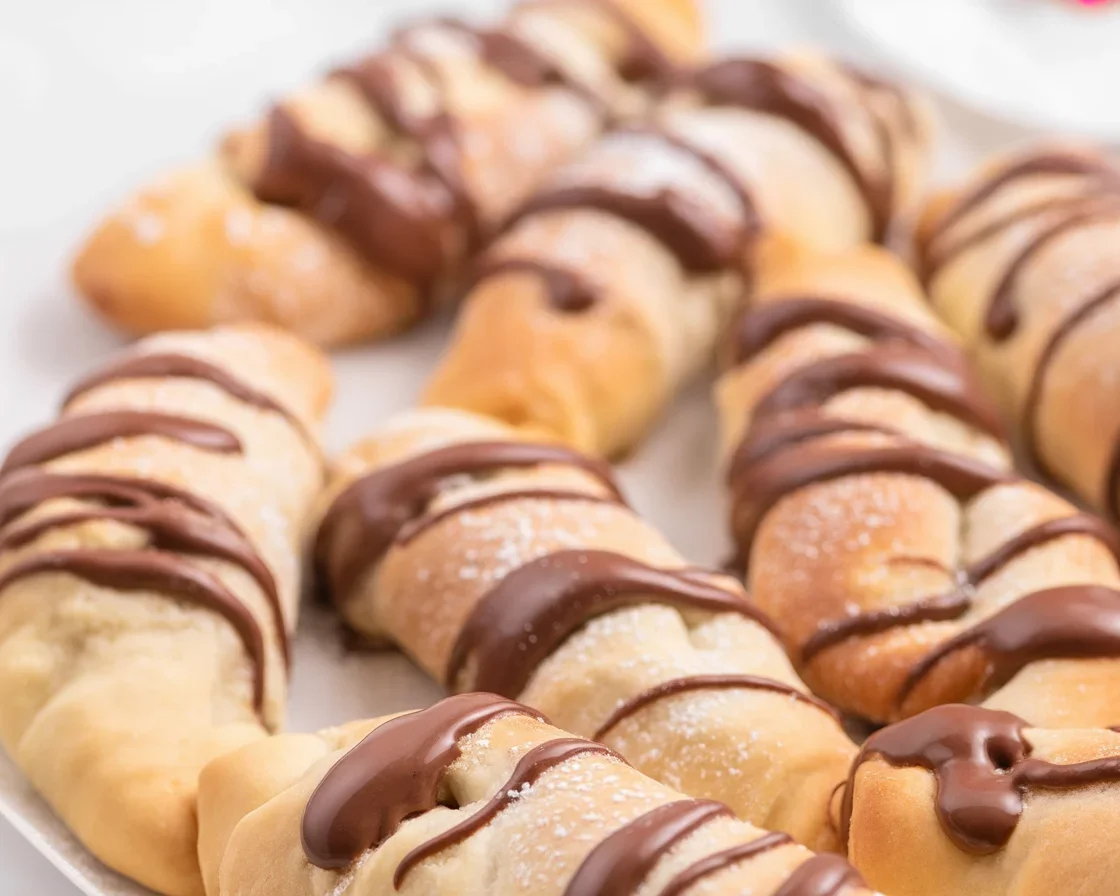 Air Fryer Chocolate Crescent Rolls ready to enjoy, golden brown and chocolate filled.