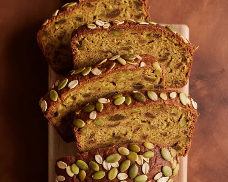 Delicious homemade Starbucks pumpkin bread topped with crunchy pepitas.