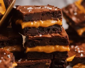 Decadent Peanut Butter Stuffed Brownies layered with creamy peanut butter and chocolate.