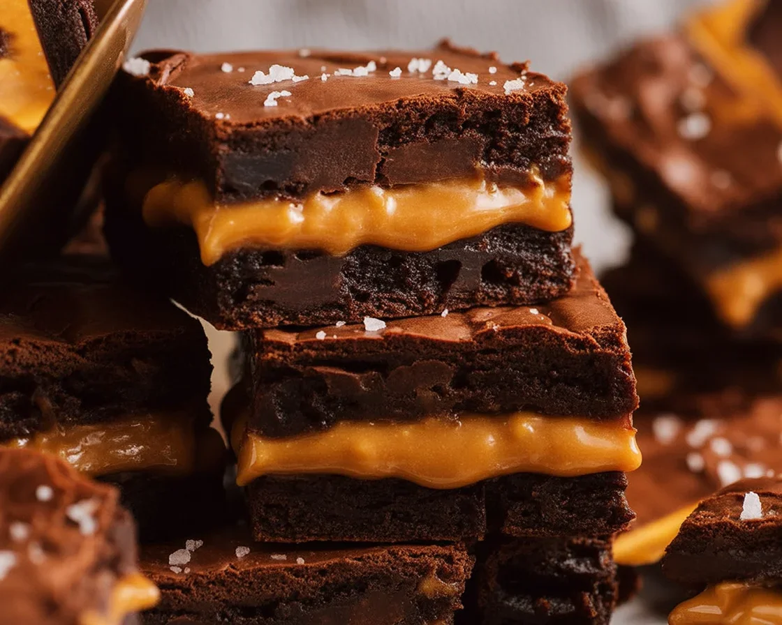 Decadent Peanut Butter Stuffed Brownies layered with creamy peanut butter and chocolate.