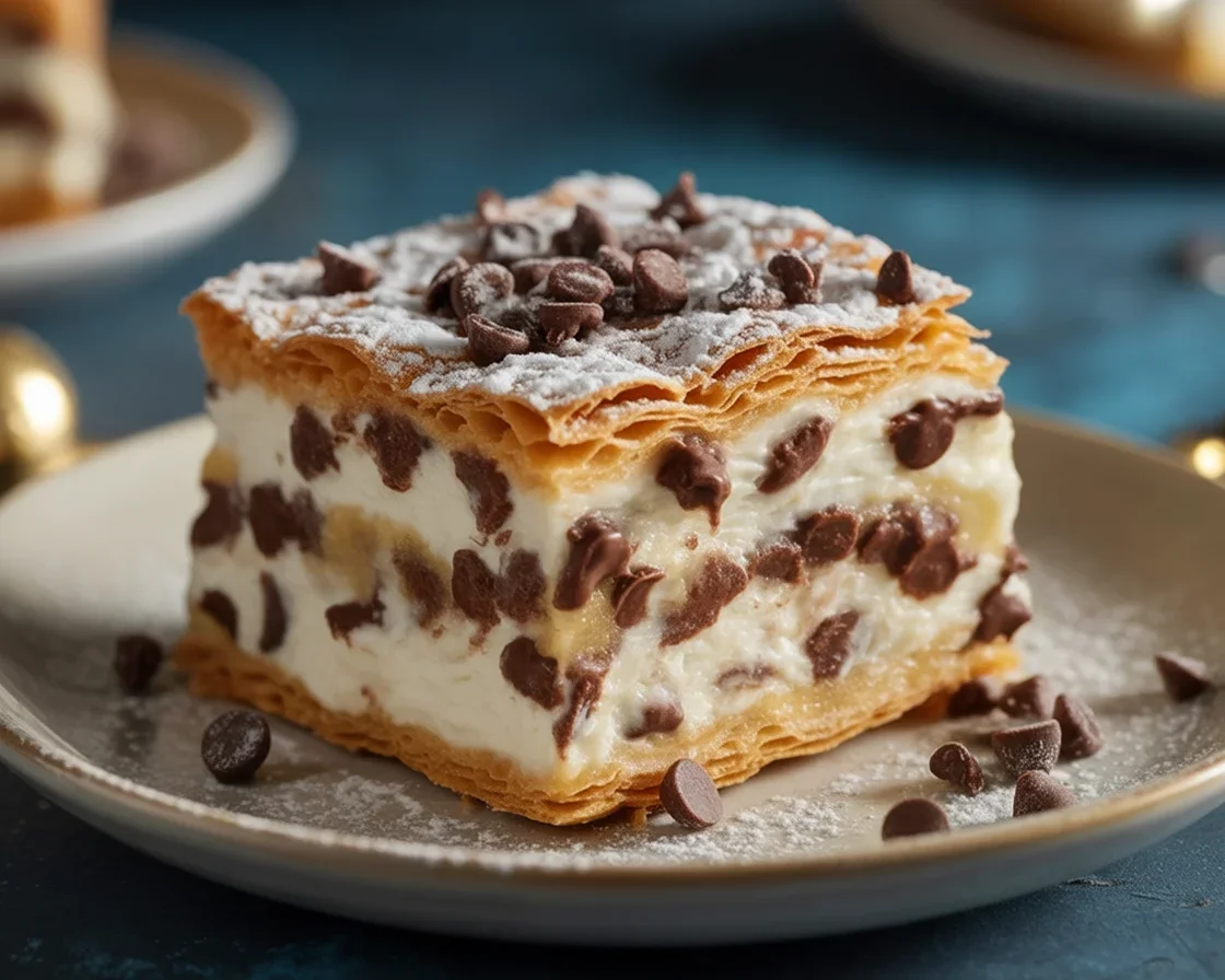 Delicious Classic Cannoli Squares with creamy ricotta and a dusting of powdered sugar.