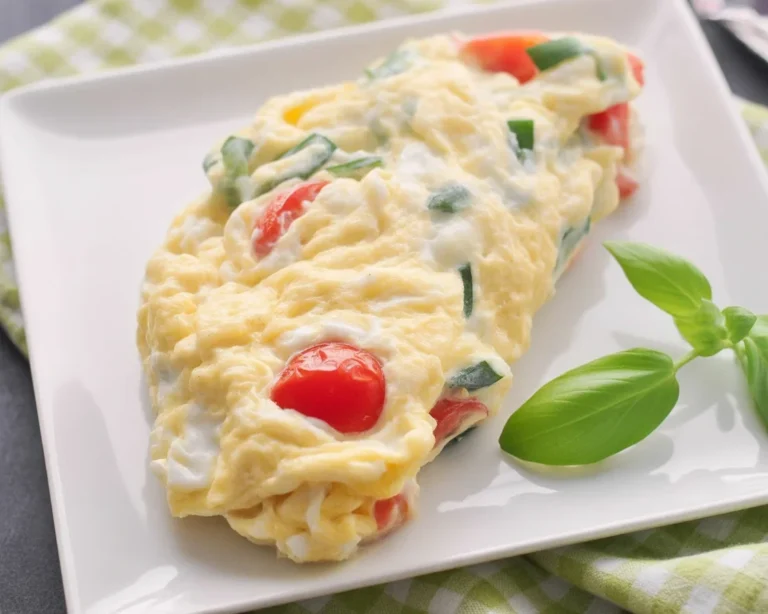 Fluffy Egg White Omelette with vegetables topped with green onions and parsley