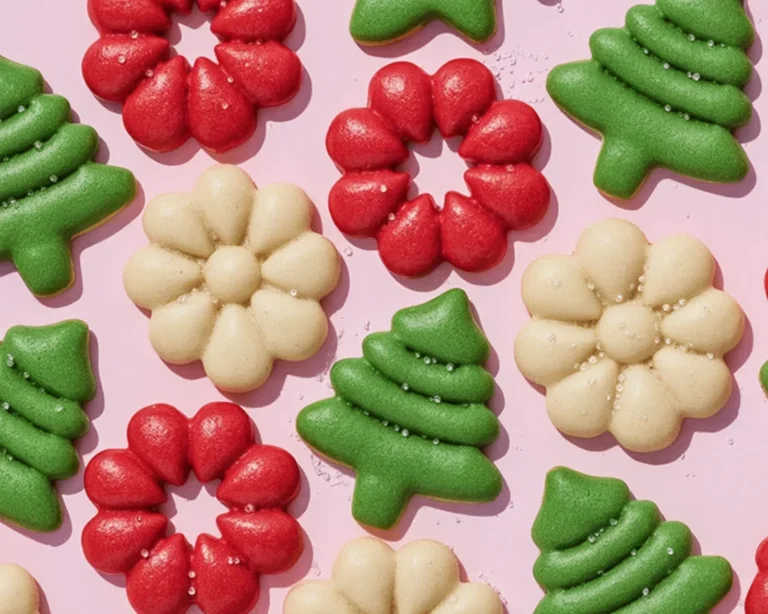 Plate of beautifully decorated Spritz Cookies with colorful sprinkles for the holidays.